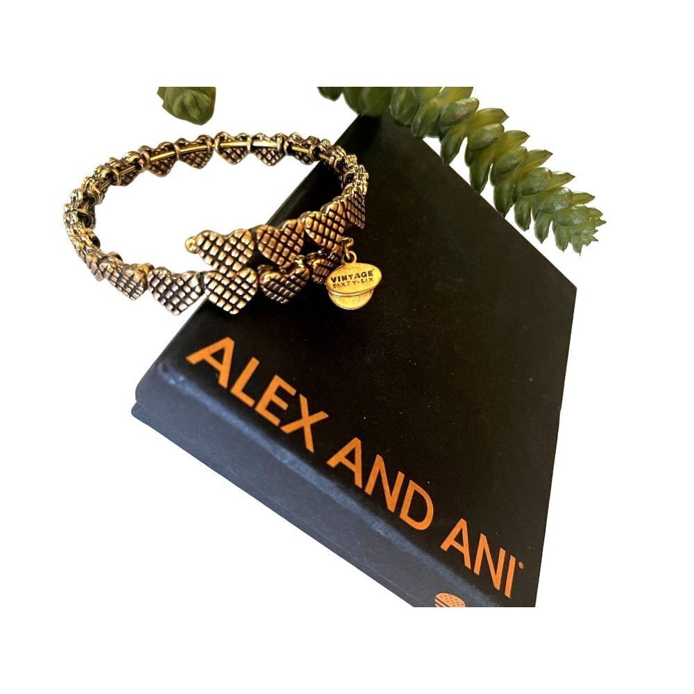 Alex and Ani "Valentine's Day Collection" Romance Hearts Gold Wrap Bracelet - Picture 6 of 11